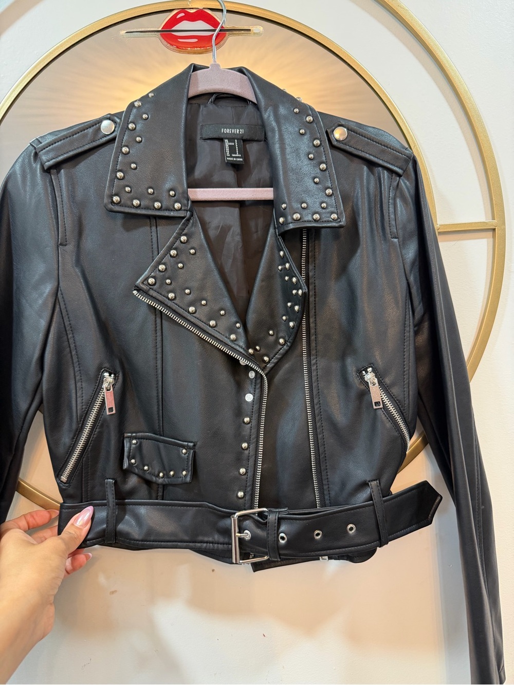 Forever 21 Black Studded Faux Leather Moto Jacket